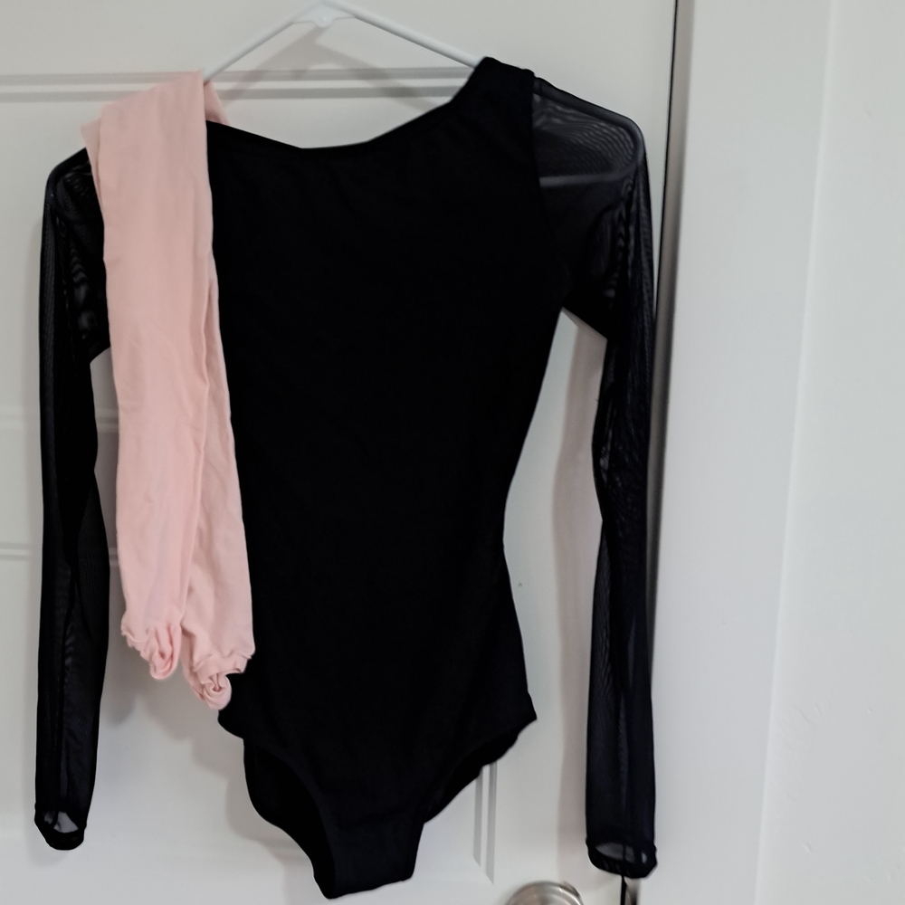 Black Long Sleeve Leotard with Pink Tights